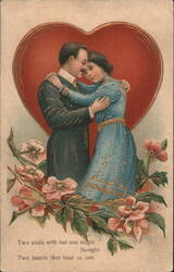 Embracing Couple with Red Heart and Flowers Postcard