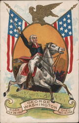 George Washington on Horseback, American Flags & Eagle Postcard