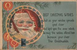 Best Christmas Wishes with Santa Claus and Holly Postcard