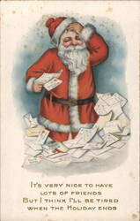 Santa Claus Overwhelmed by Letters, 'Lots of Friends' Postcard