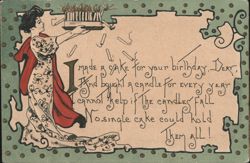 Birthday Cake with Many Candles and Humorous Poem Postcard