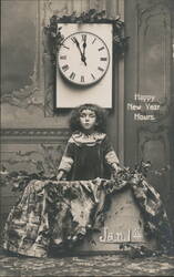 New Year's Eve Child with Clock and Jan 1st Postcard