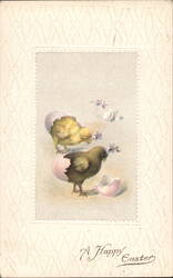 A Happy Easter Chicks Hatching from Eggs Postcard