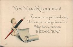 New Year Resolutions Baby Breaking Scroll Poem Postcard