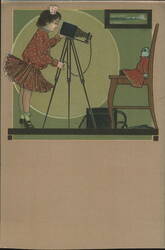 Girl Photographing Doll with Camera Postcard