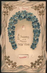 A Prosperous and Happy New Year Horseshoe of Forget-Me-Nots Postcard