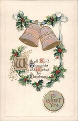 Christmas Bells and Holly Greeting Postcard