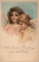 Christmas Greetings with Two Angels by Frances Brundage Postcard