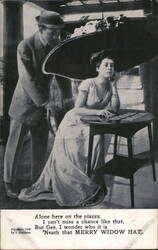 Man and Woman with Merry Widow Hat, Comic Poem Postcard