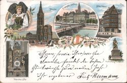 Strasbourg and Münster Multi-View, Alsatian Woman Postcard