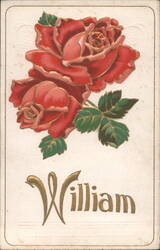 Red Roses with Name William Postcard