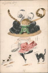 Le Sourire N°75: Metamorphic Woman with Feathered Hat and Animals Postcard