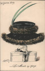 La Mode en 1909: Exaggerated Fur Hat and Woman's Legs Postcard