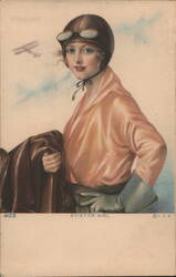 Aviator Girl with Goggles and Leather Jacket Postcard