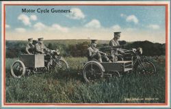 Motor Cycle Gunners with Sidecar Machine Guns Postcard
