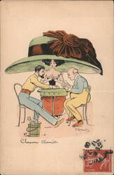 Chapeau Champêtre - Comic Card Game Under Giant Hat Postcard