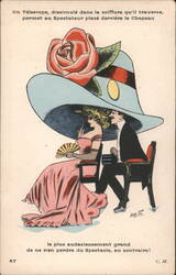 Man Using Hidden Telescope in Woman's Hat at Spectacle Postcard