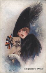 England's Pride, Woman in Hat with Bulldog Postcard