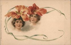 Art Nouveau Women with Floral Headdresses Postcard