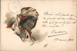 Woman in Headscarf with French Philosophical Quote Postcard