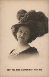 Woman in Large Feathered Hat: Won't You Make an Appointment With Me? Postcard