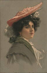 Elldia Portrait of Woman in Pink Hat Postcard