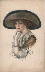 Elegant Woman in Wide-Brimmed Hat Postcard