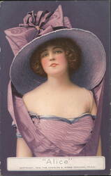 Alice in Large Purple Hat Advertising Hires Root Beer Postcard