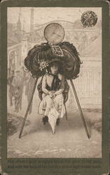 Comic Woman on Scale with Exaggerated Hat at Park Postcard