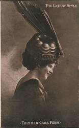 The Latest Style Trimmed Cake Form Hat on Woman Postcard
