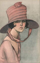 Woman in Wide-Brimmed Hat with Pleated Crown Postcard