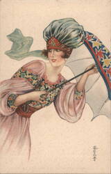 Woman with Parasol Postcard