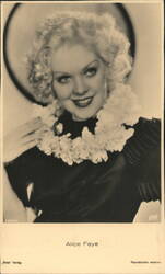 Alice Faye Smiling Portrait with Ruffled Collar Postcard