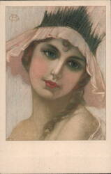 Portrait of a Woman with Pink Head Covering Postcard