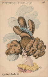French Female Hairstyle 1830 Charles X Era with Crown and Feathers Postcard