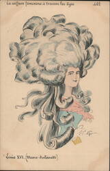 Marie Antoinette Louis XVI Era Hairstyle Caricature Postcard