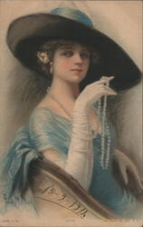 Olivia by Frank H. Desch, Woman in Large Black Hat and Pearls Postcard