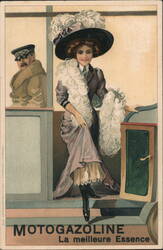 Elegant Woman Advertising Motogazoline Gasoline Postcard