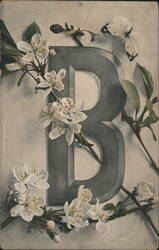 Large Letter B with Cherry Blossoms and Butterflies Postcard