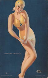 Pin-Up Girl in Yellow Swimsuit, Wringing the Belle Arcade Card