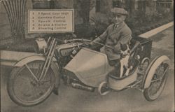 Legless One-Arm Driver on 1917 Harley-Davidson with Dog in Sidecar Postcard