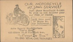 Tom's Shop Auto Repair, Motorcycle Service Postcard