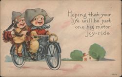 Cowboy Kids on Motorcycle with Joy-Ride Greeting Postcard