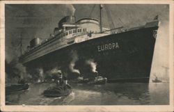 German Ocean Liner SS Europa with Tugboats Postcard