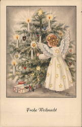 Hannes Petersen Angel Decorating Christmas Tree Postcard