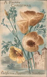 California Poppies - The State Flower, Mission, Christmas Greeting Postcard