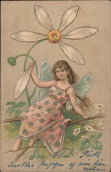 Art Nouveau Fairy with Daffodil Flower Postcard