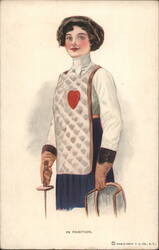 Woman Fencer In Position with Foil and Mask Postcard