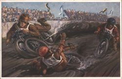 Tom Fischer Motorcycle Crash on Cinder Track Postcard