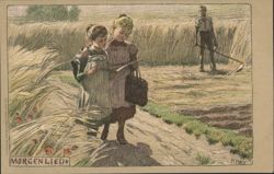 MORGEN LIED Morning Song with Girls and Farmer Postcard